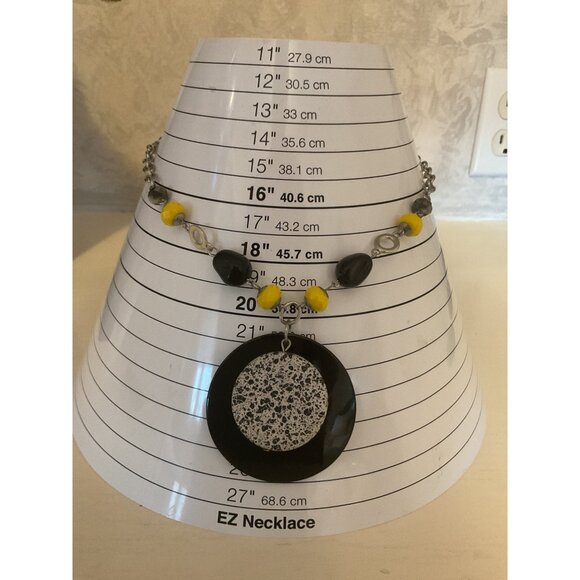 Unique Yellow & Black Beaded Necklace With Circular Pendant - Picture 2 of 3